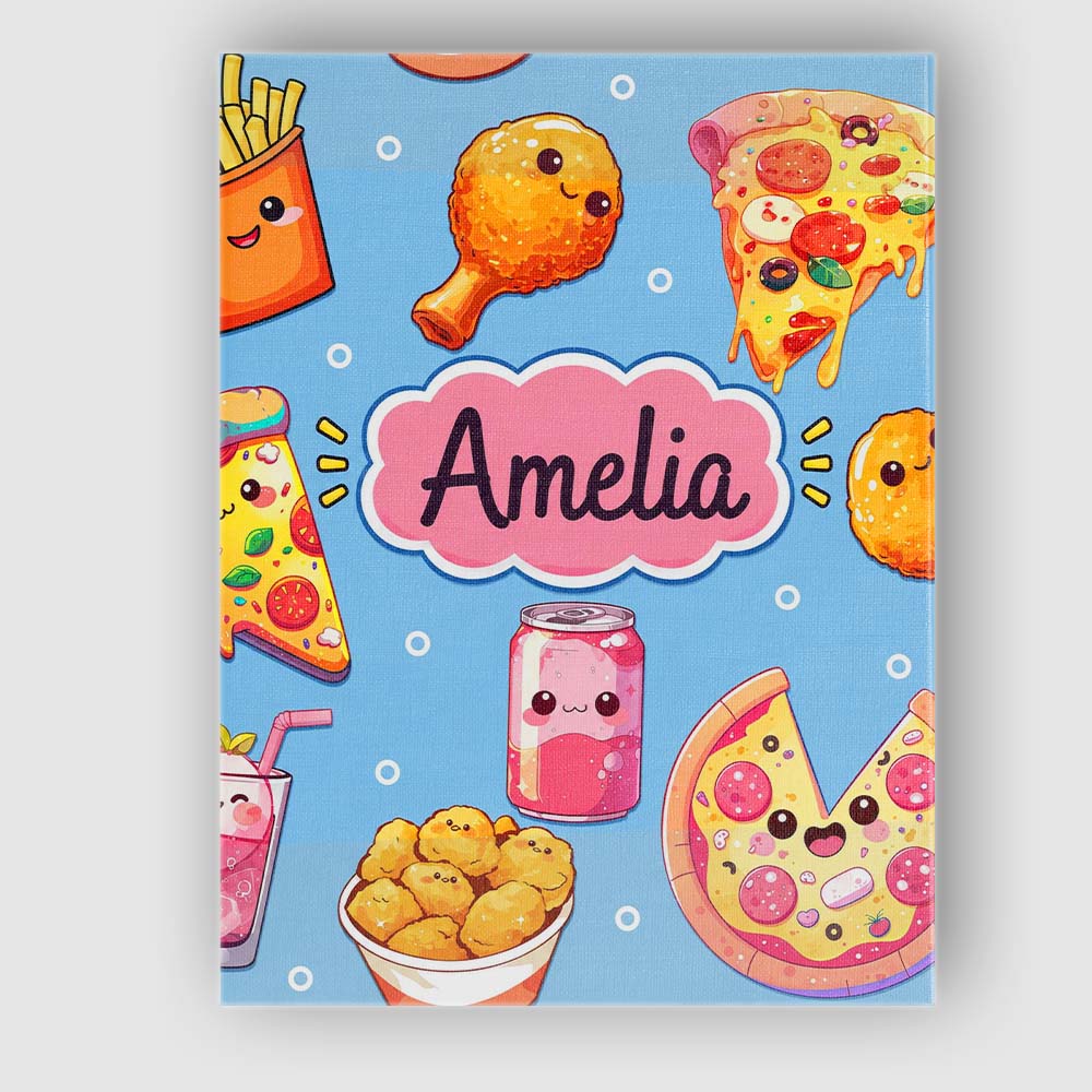 Personalised Name Cute Kawaii Fast Food Custom Modern Room Accent Elegant Feature Canvas Wall Art Print Decor Picture Ready to Hang