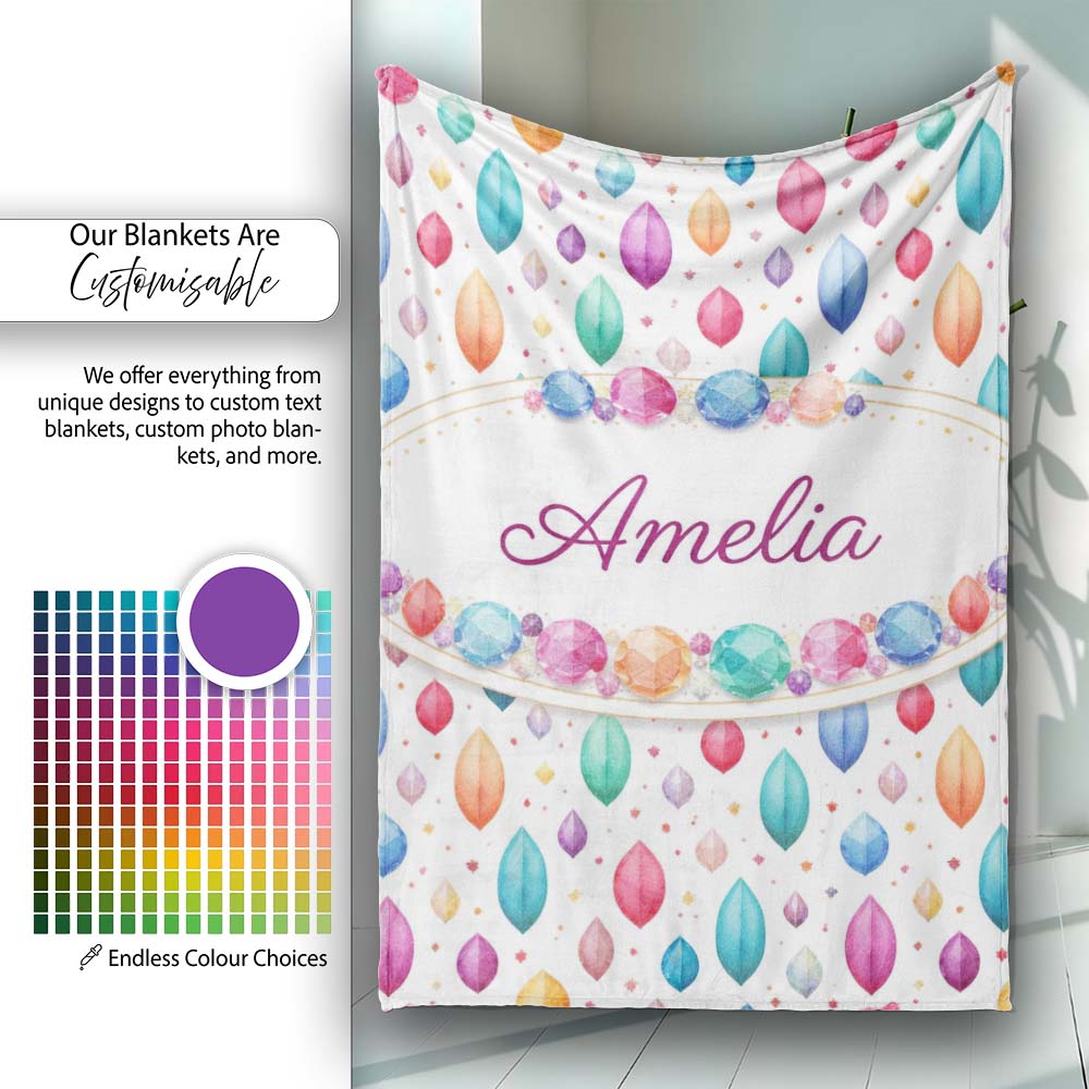 Minimal Multicolor Small Gemstone Scatter Seamless Pattern Lovely Personalised Custom Name Super Soft Fleece Blanket Bed Sofa Throw