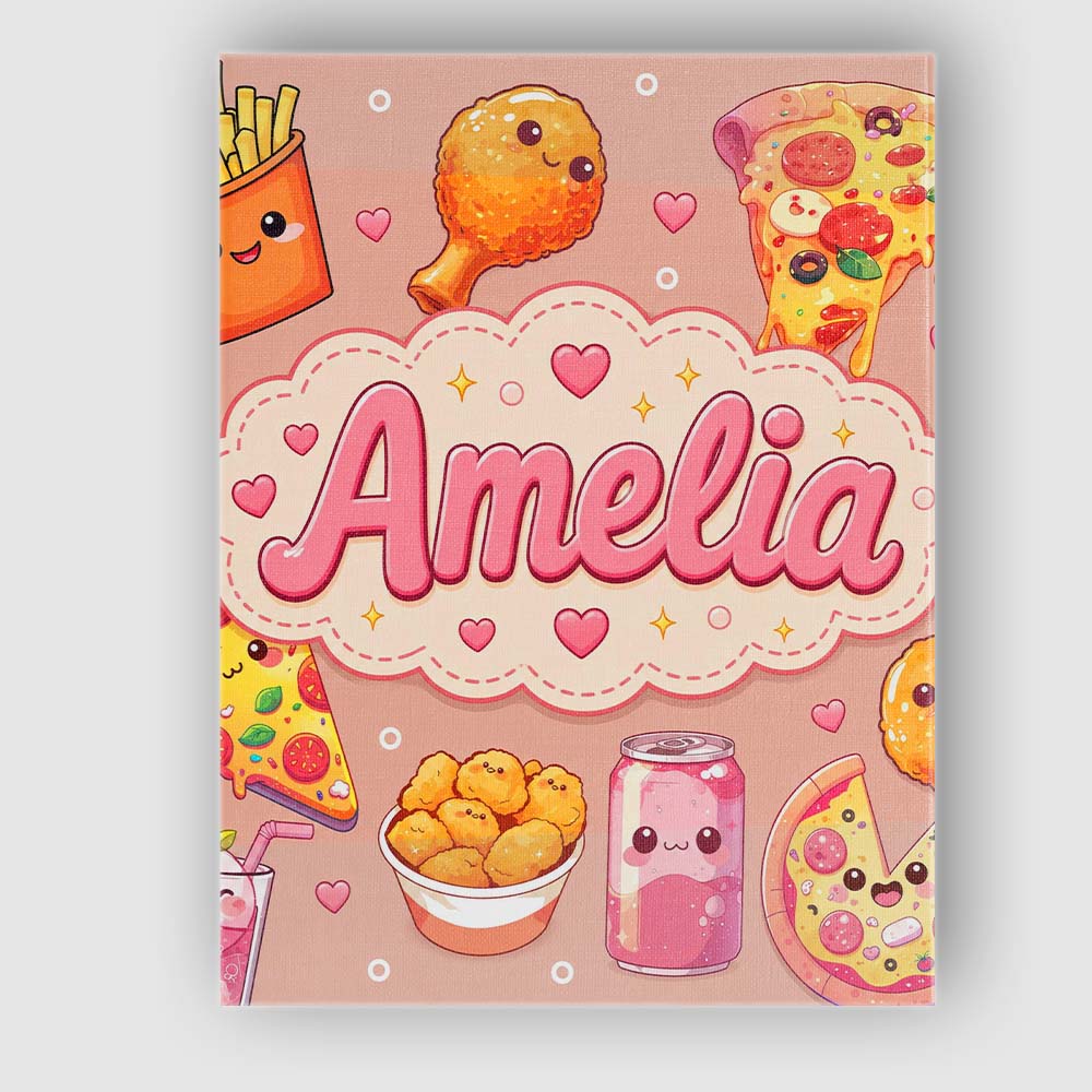 Personalised Name Cute Kawaii Fast Food Custom Modern Room Accent Elegant Feature Canvas Wall Art Print Decor Picture Ready to Hang