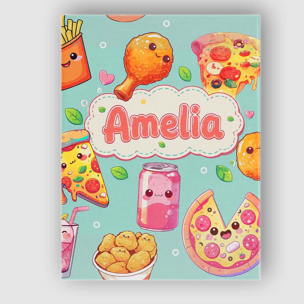 Personalised Name Cute Kawaii Fast Food Custom Modern Room Accent Elegant Feature Canvas Wall Art Print Decor Picture Ready to Hang