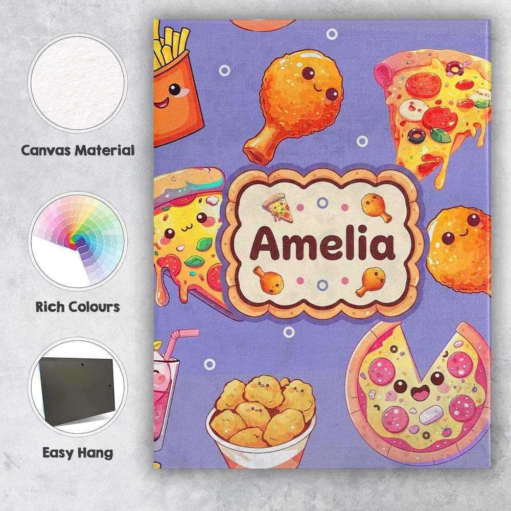 Personalised Name Cute Kawaii Fast Food Custom Modern Room Accent Elegant Feature Canvas Wall Art Print Decor Picture Ready to Hang