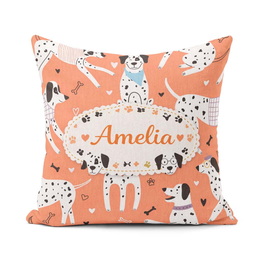 Custom Name Dogs Hearts Peach Background Seamless Pattern Lovely Square Filled Cushion Throw Pillow Sofa Bed Home Decor Zip Washable UK Made