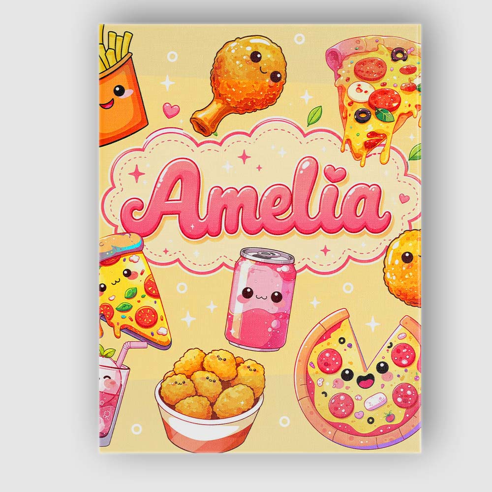Personalised Name Cute Kawaii Fast Food Custom Modern Room Accent Elegant Feature Canvas Wall Art Print Decor Picture Ready to Hang