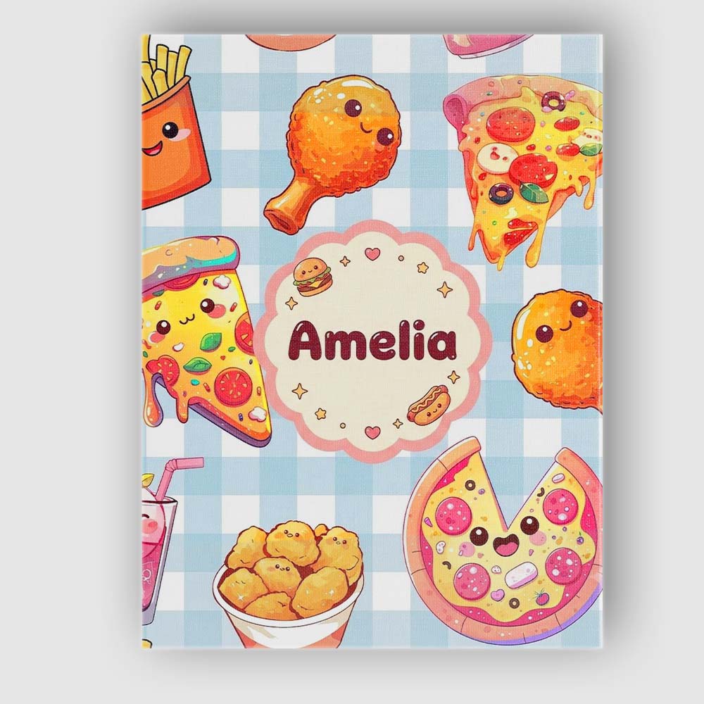 Personalised Name Cute Kawaii Fast Food Custom Modern Room Accent Elegant Feature Canvas Wall Art Print Decor Picture Ready to Hang