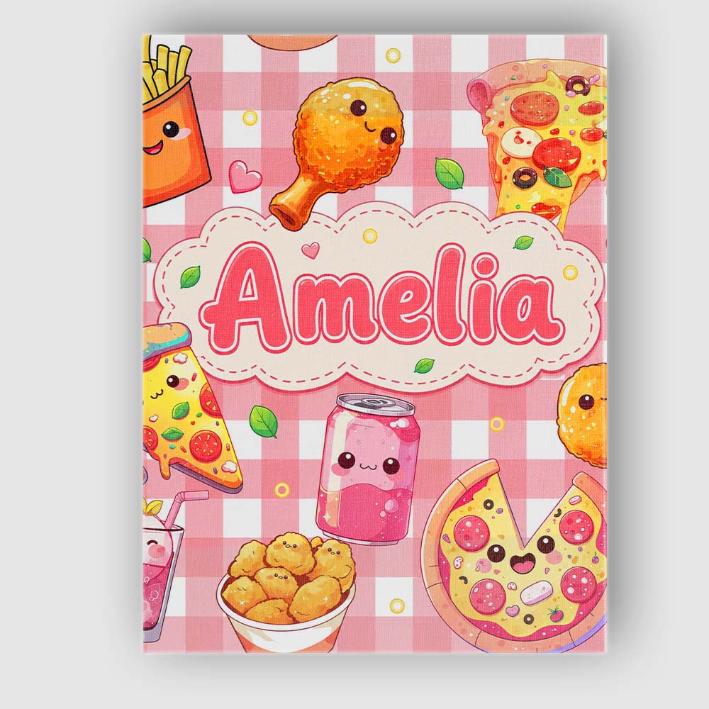 Personalised Name Cute Kawaii Fast Food Custom Modern Room Accent Elegant Feature Canvas Wall Art Print Decor Picture Ready to Hang