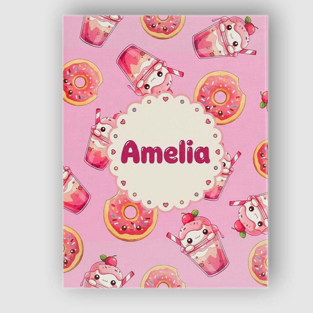 Personalised Name Cute Kawaii Donut and Custom Modern Room Accent Elegant Feature Canvas Wall Art Print Decor Picture Ready to Hang