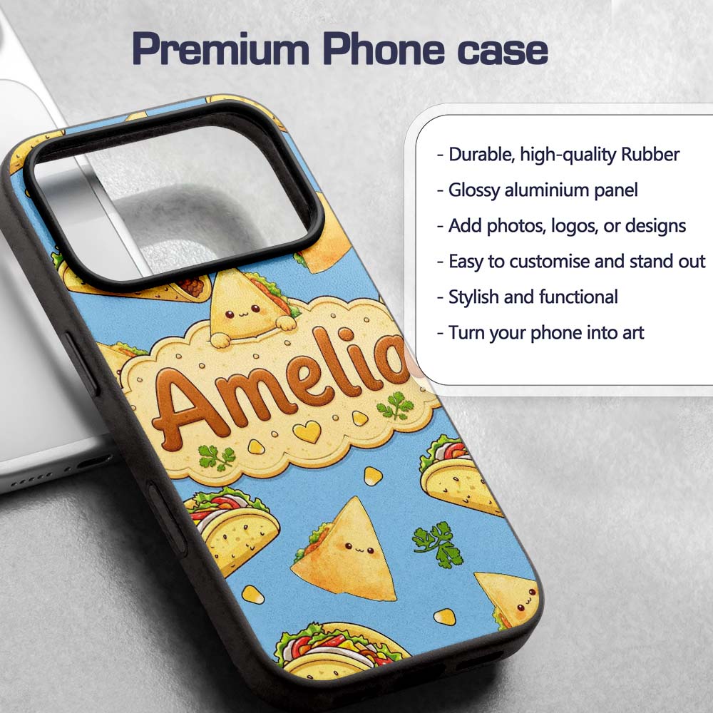 Cute Kawaii Taco and Wrap Food Printed Design Custom Name Protective Phone Case Mobile Cover Durable Everyday Smartphone Shock Resistant