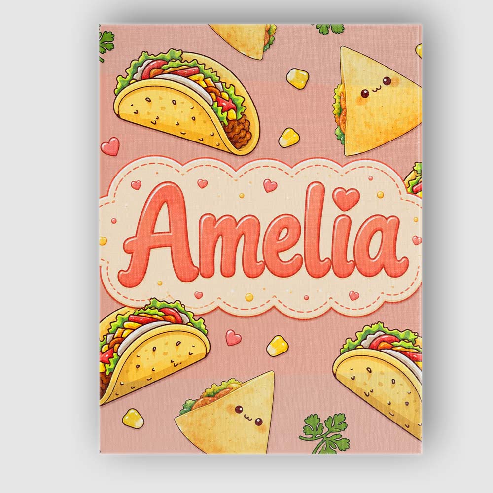Personalised Name Cute Kawaii Taco and Wrap Custom Bespoke Interior Contemporary Canvas Wall Art Print Decor Picture Ready to Hang