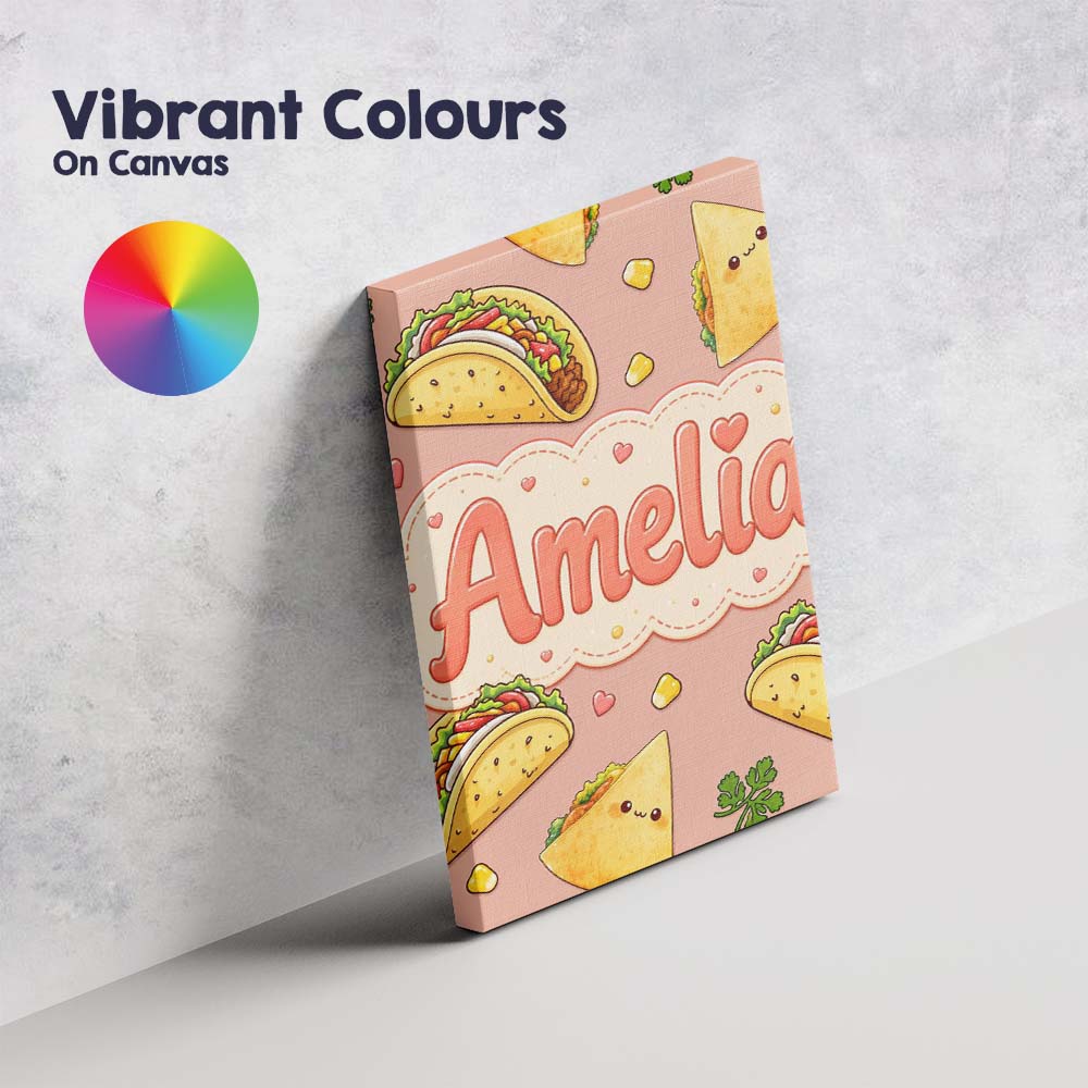 Personalised Name Cute Kawaii Taco and Wrap Custom Bespoke Interior Contemporary Canvas Wall Art Print Decor Picture Ready to Hang
