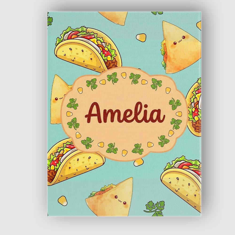 Personalised Name Cute Kawaii Taco and Wrap Custom Bespoke Interior Contemporary Canvas Wall Art Print Decor Picture Ready to Hang