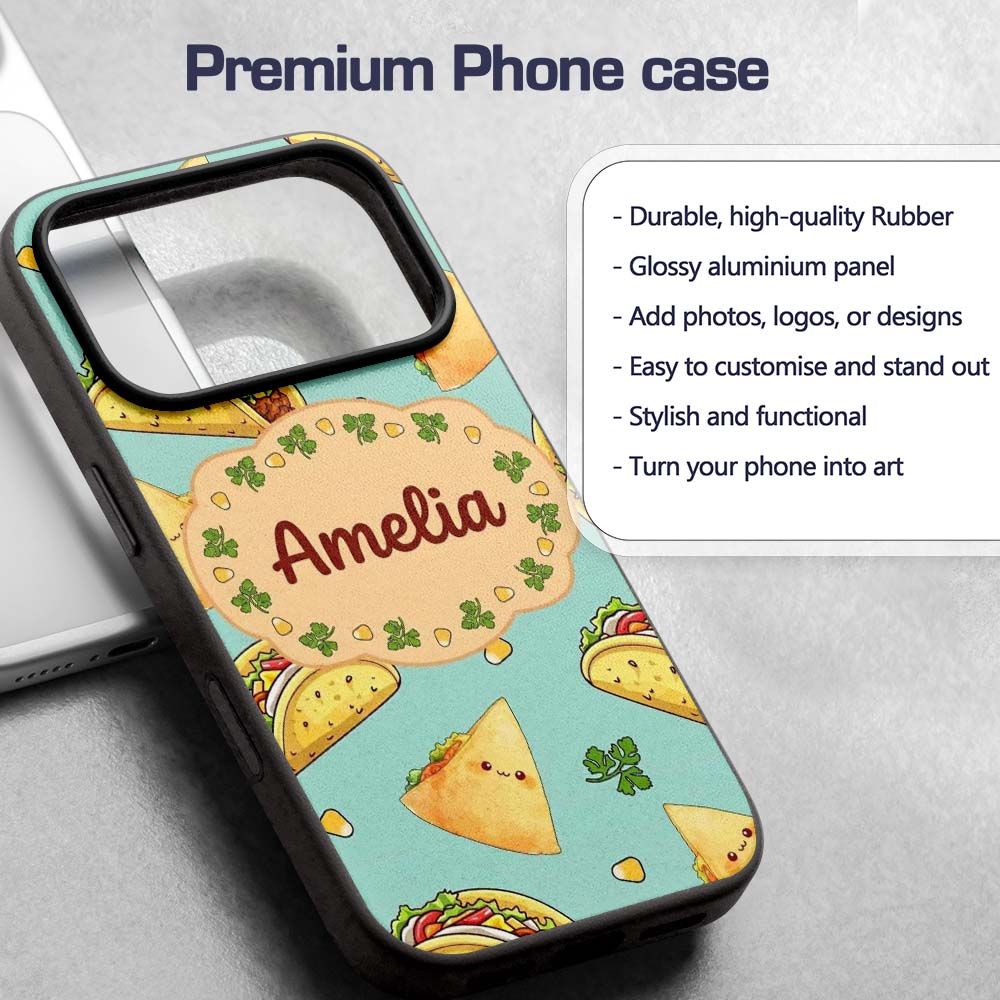 Cute Kawaii Taco and Wrap Food Printed Design Custom Name Protective Phone Case Mobile Cover Durable Everyday Smartphone Shock Resistant