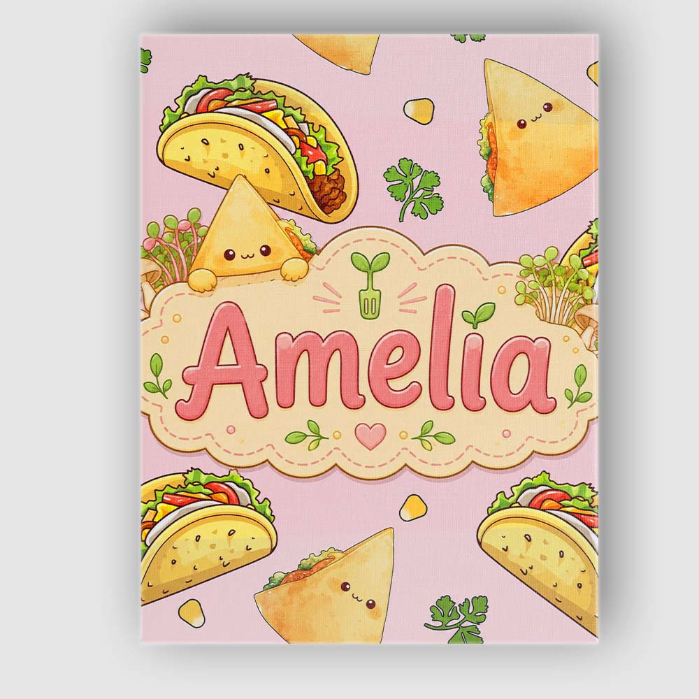 Personalised Name Cute Kawaii Taco and Wrap Custom Bespoke Interior Contemporary Canvas Wall Art Print Decor Picture Ready to Hang
