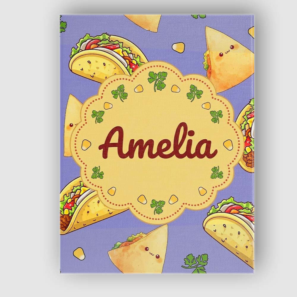 Personalised Name Cute Kawaii Taco and Wrap Custom Bespoke Interior Contemporary Canvas Wall Art Print Decor Picture Ready to Hang