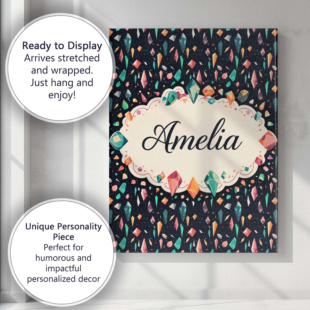 Personalised Name Dark Galaxy Gemstone Sparkle Seamless Pattern Custom Statement Canvas Wall Art Print Decor Picture Ready to Hang