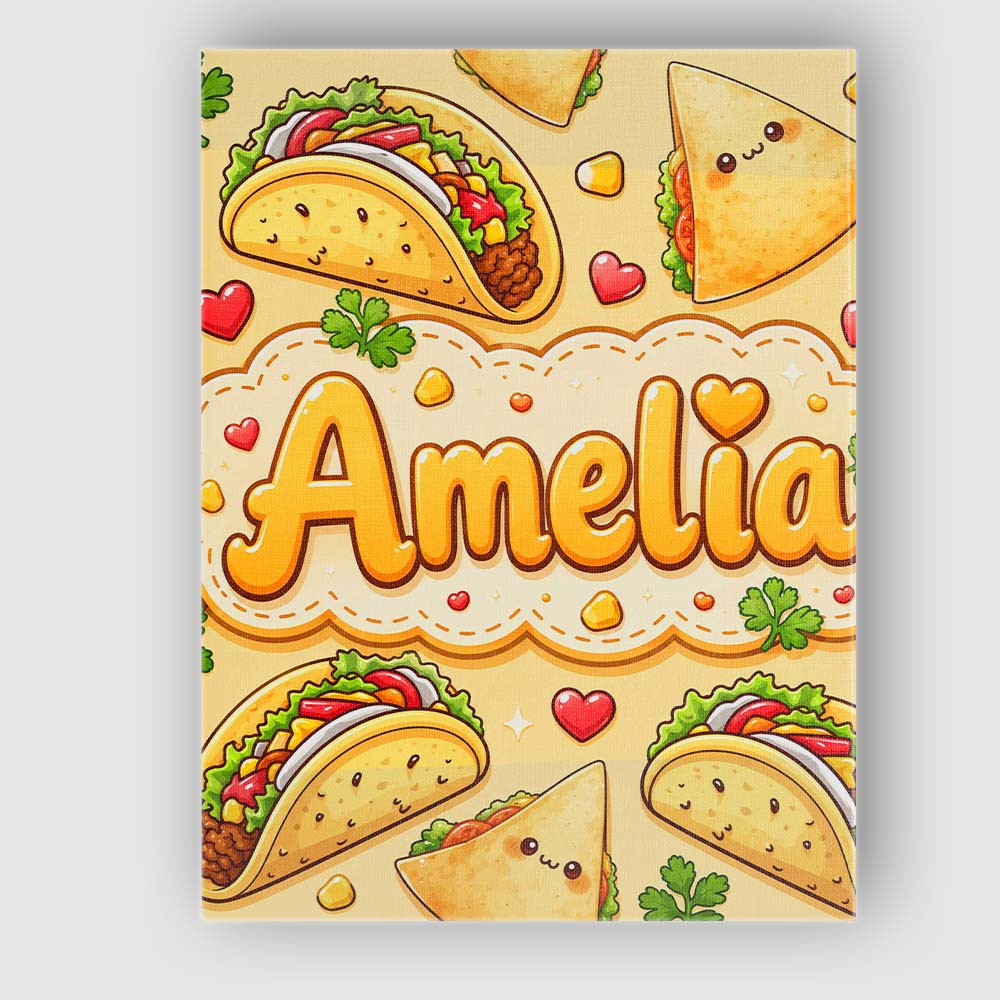Personalised Name Cute Kawaii Taco and Wrap Custom Bespoke Interior Contemporary Canvas Wall Art Print Decor Picture Ready to Hang