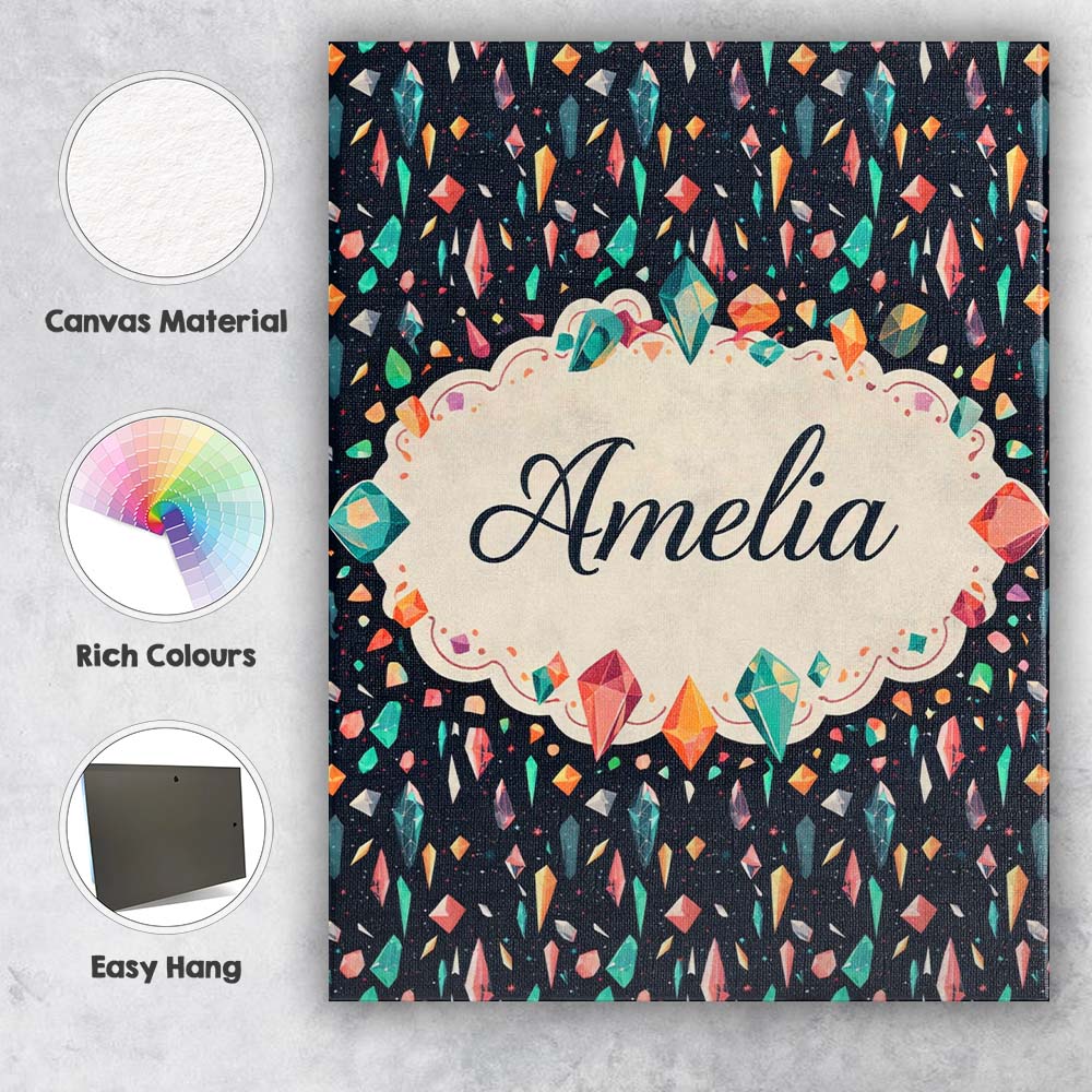 Personalised Name Dark Galaxy Gemstone Sparkle Seamless Pattern Custom Statement Canvas Wall Art Print Decor Picture Ready to Hang