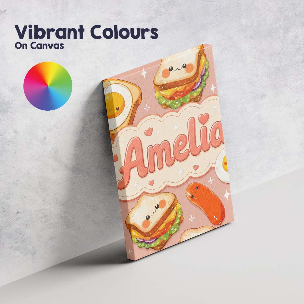 Personalised Name Breakfast Food Eggs Custom Modern Room Accent Creative Decorator Style Canvas Wall Art Print Decor Picture Ready to Hang