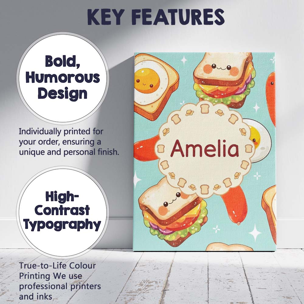 Personalised Name Breakfast Food Eggs Custom Modern Room Accent Creative Decorator Style Canvas Wall Art Print Decor Picture Ready to Hang