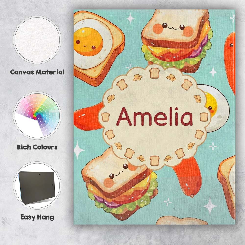 Personalised Name Breakfast Food Eggs Custom Modern Room Accent Creative Decorator Style Canvas Wall Art Print Decor Picture Ready to Hang