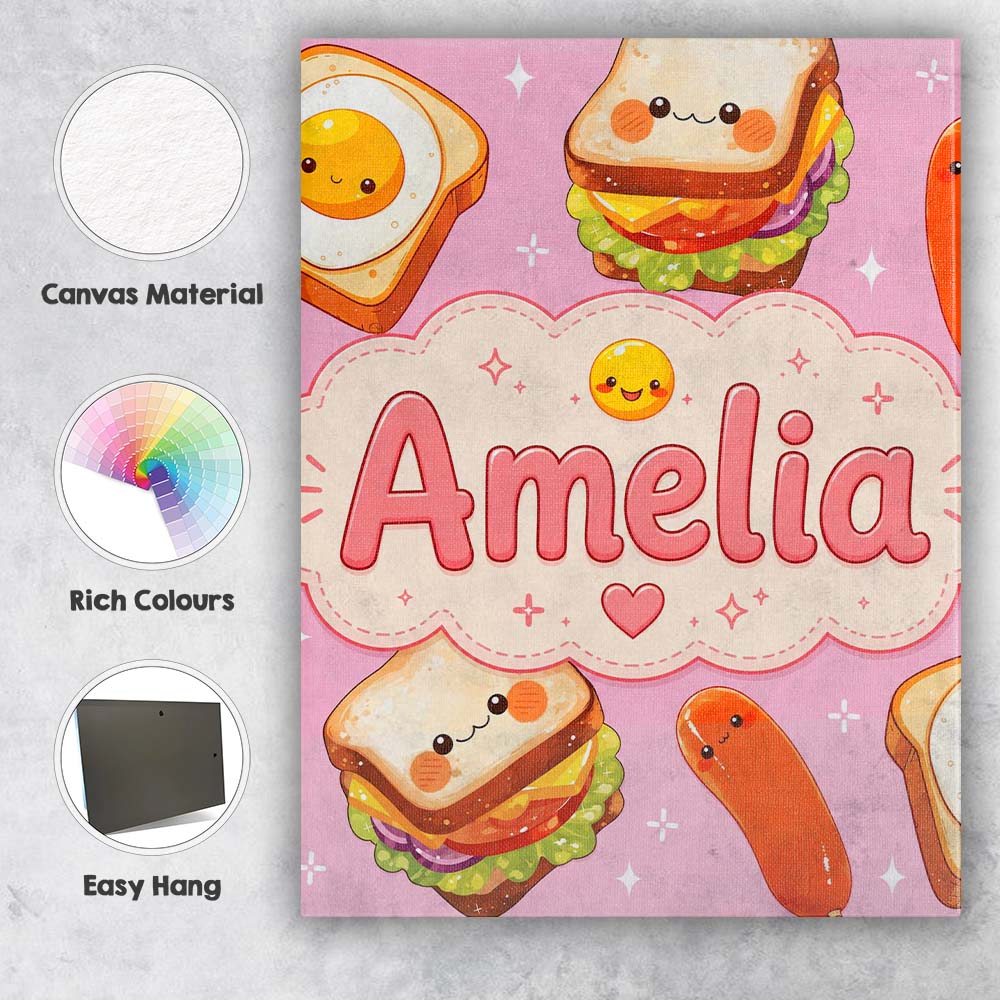 Personalised Name Breakfast Food Eggs Custom Modern Room Accent Creative Decorator Style Canvas Wall Art Print Decor Picture Ready to Hang