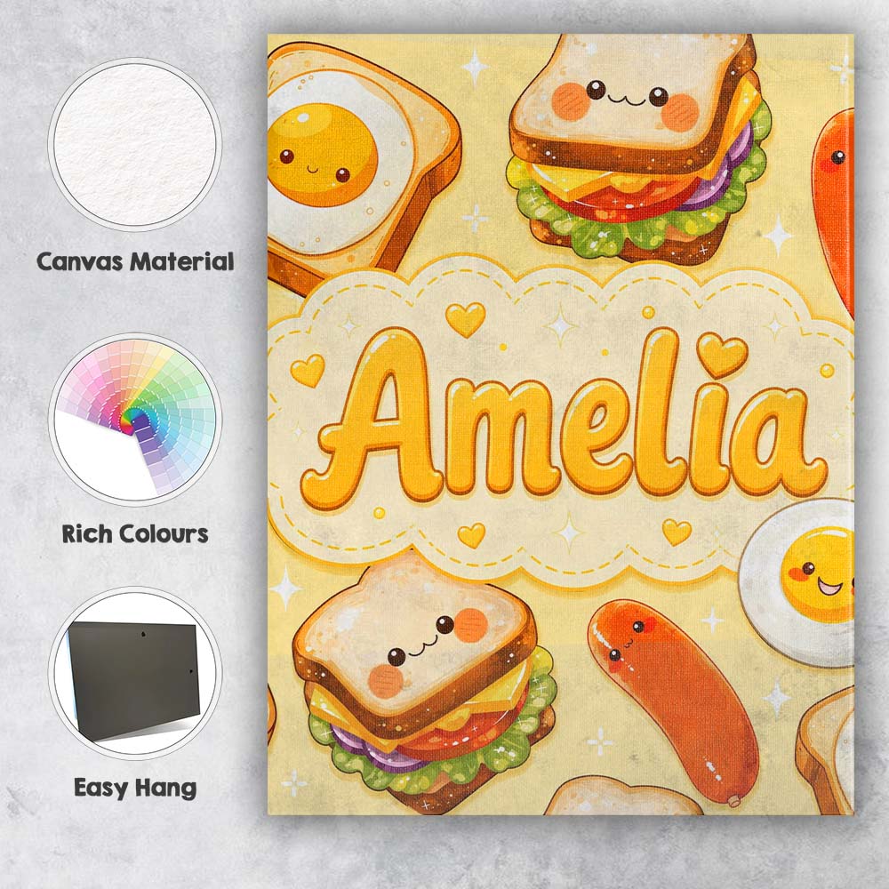 Personalised Name Breakfast Food Eggs Custom Modern Room Accent Creative Decorator Style Canvas Wall Art Print Decor Picture Ready to Hang