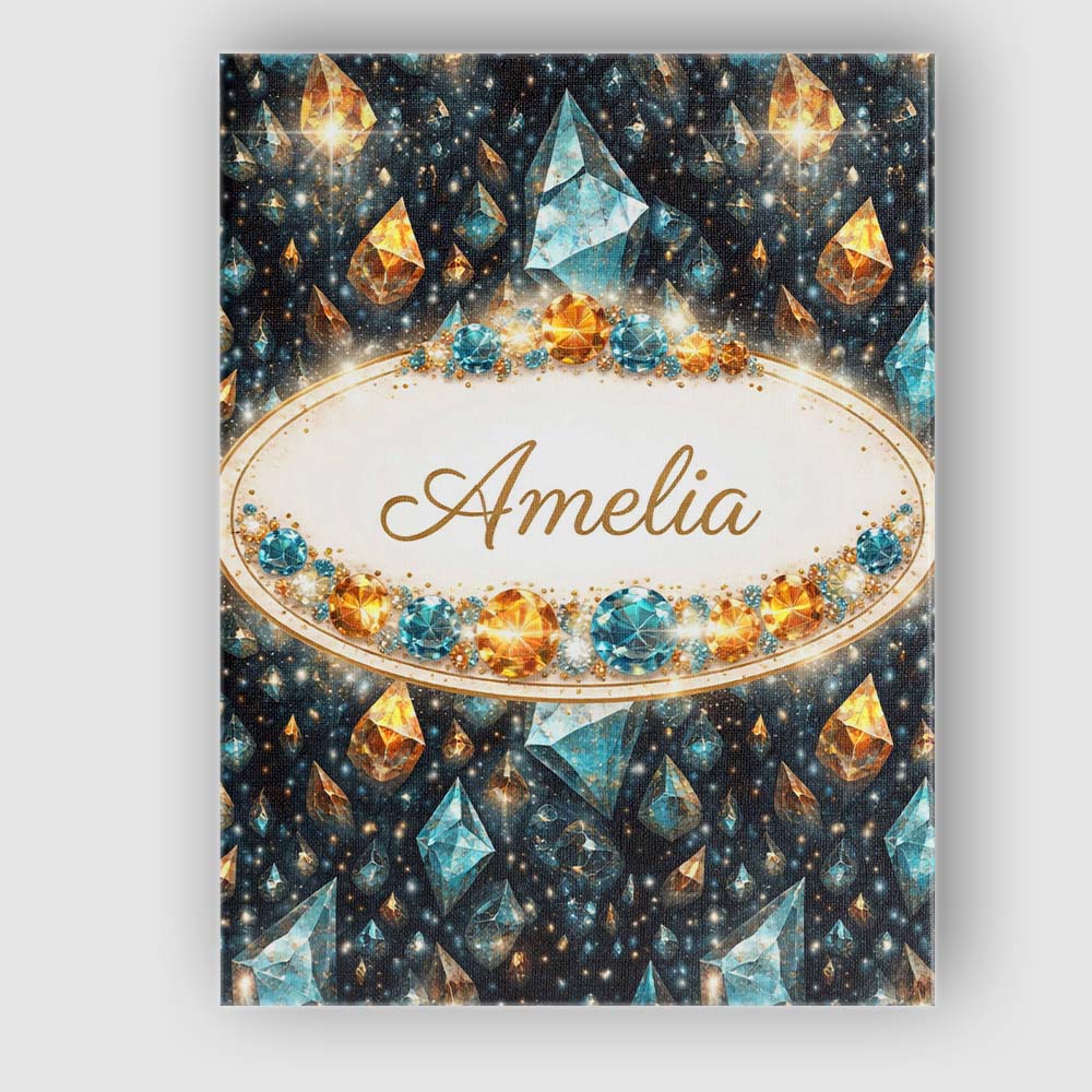 Personalised Name Abstract Teal Gold Crystal Texture Seamless Custom Contemporary Display Canvas Wall Art Print Decor Picture Ready to Hang