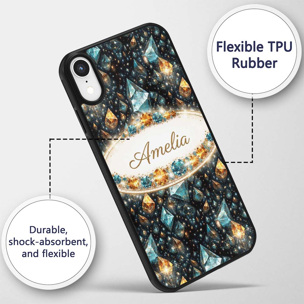 Abstract Teal Gold Crystal Texture Printed Design Custom Name Protective Phone Case Mobile Cover Durable Everyday Smartphone Shock Resistant