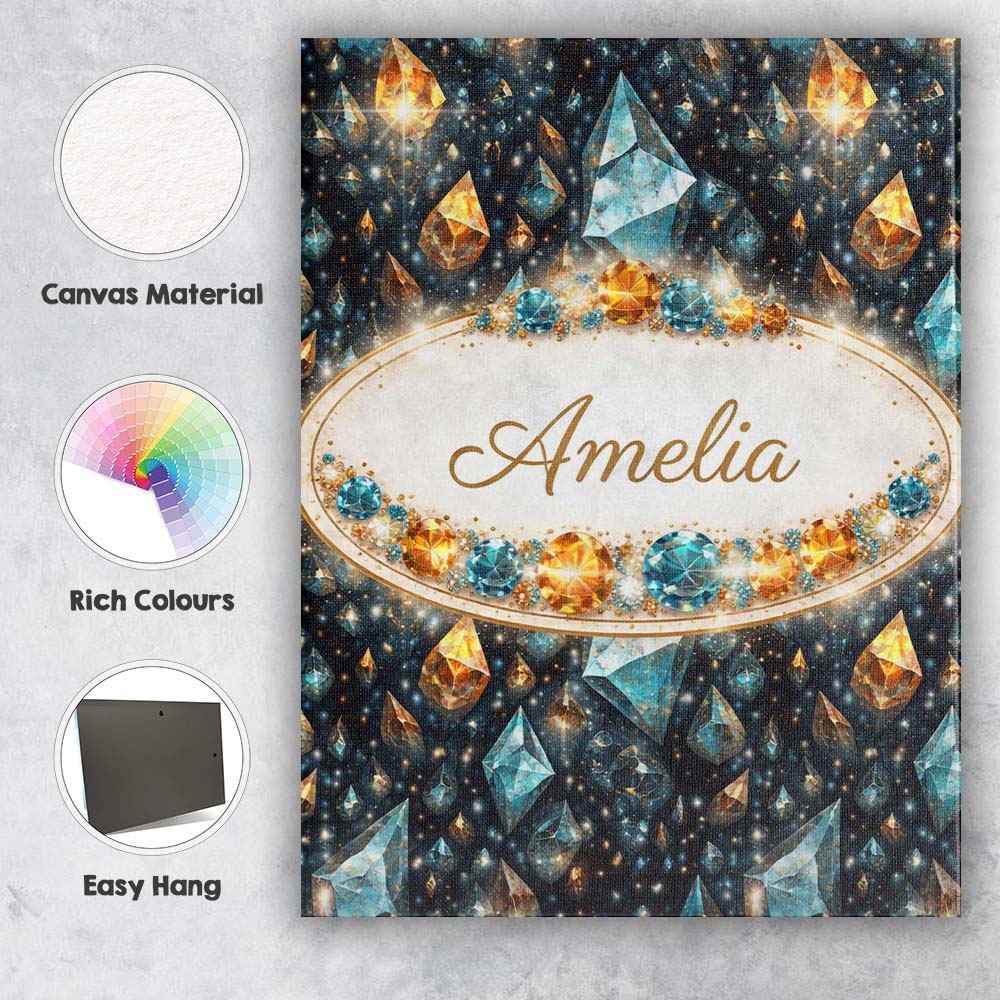 Personalised Name Abstract Teal Gold Crystal Texture Seamless Custom Contemporary Display Canvas Wall Art Print Decor Picture Ready to Hang