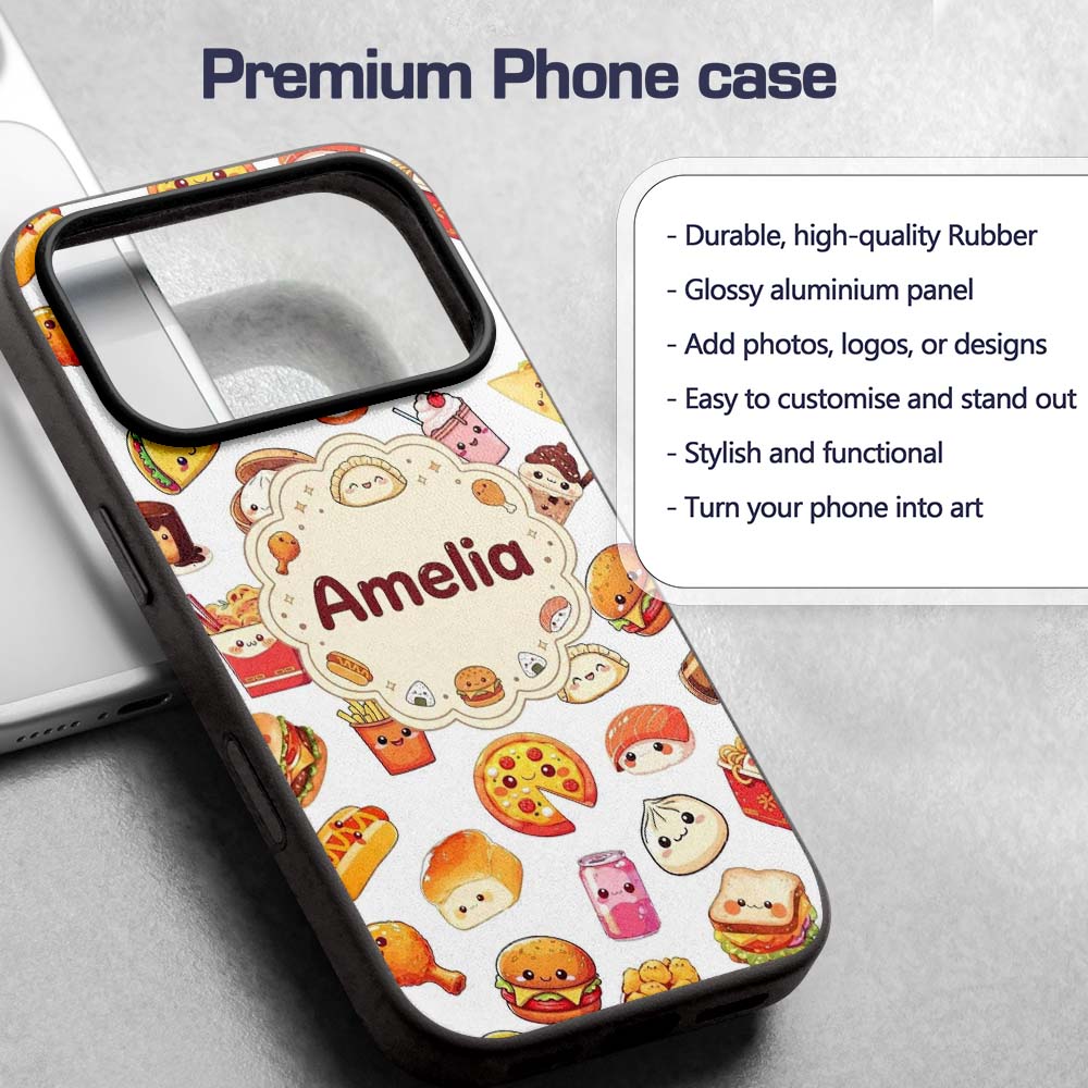 Fast Food Snack Pattern Burger Printed Design Custom Name Protective Phone Case Mobile Cover Durable Everyday Smartphone Shock Resistant