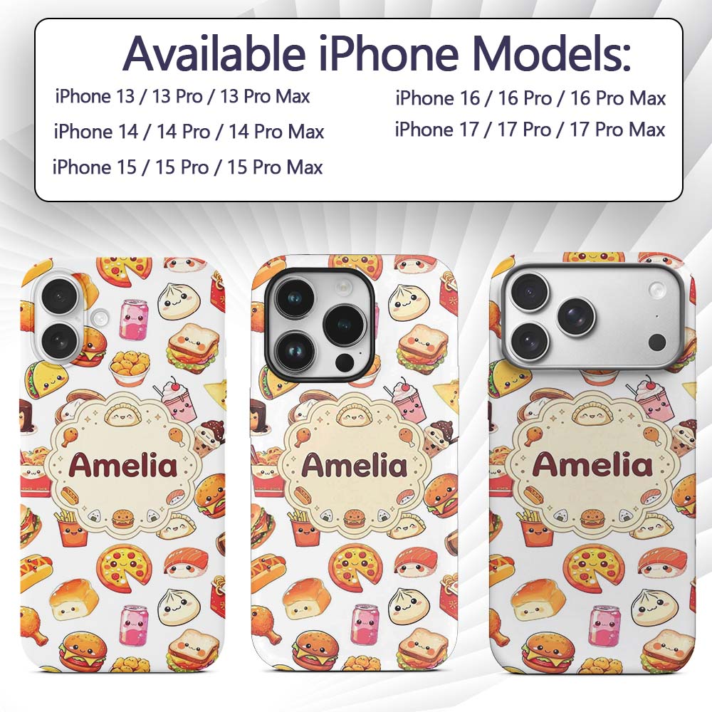 Fast Food Snack Pattern Burger Printed Design Custom Name Protective Phone Case Mobile Cover Durable Everyday Smartphone Shock Resistant