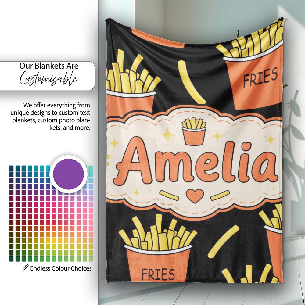 Cute Simple French Fries Pattern Minimal Seamless Food Design White Personalised Custom Name Super Soft Fleece Blanket Bed Sofa Throw