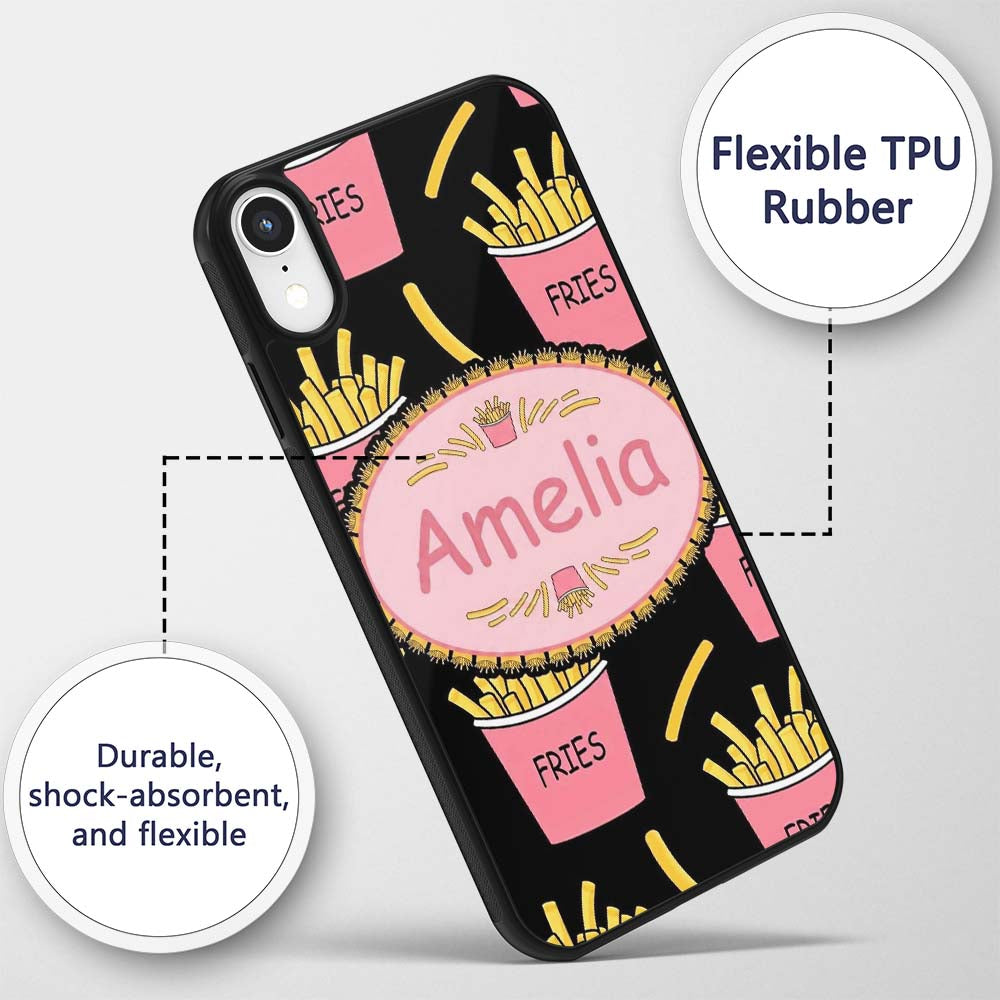 Cute Kawaii French Fries Fast Food Printed Design Custom Name Protective Phone Case Mobile Cover Durable Everyday Smartphone Shock Resistant