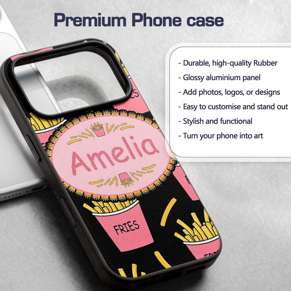Cute Kawaii French Fries Fast Food Printed Design Custom Name Protective Phone Case Mobile Cover Durable Everyday Smartphone Shock Resistant
