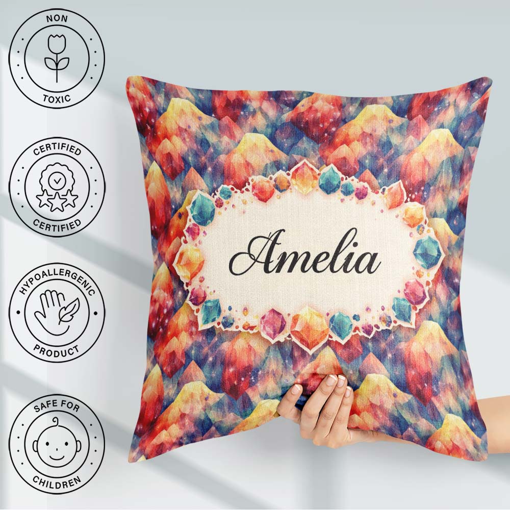 Custom Name Vibrant Abstract Crystal Brushstroke Seamless Lovely Square Filled Cushion Throw Pillow Sofa Bed Home Decor Zip Washable UK Made