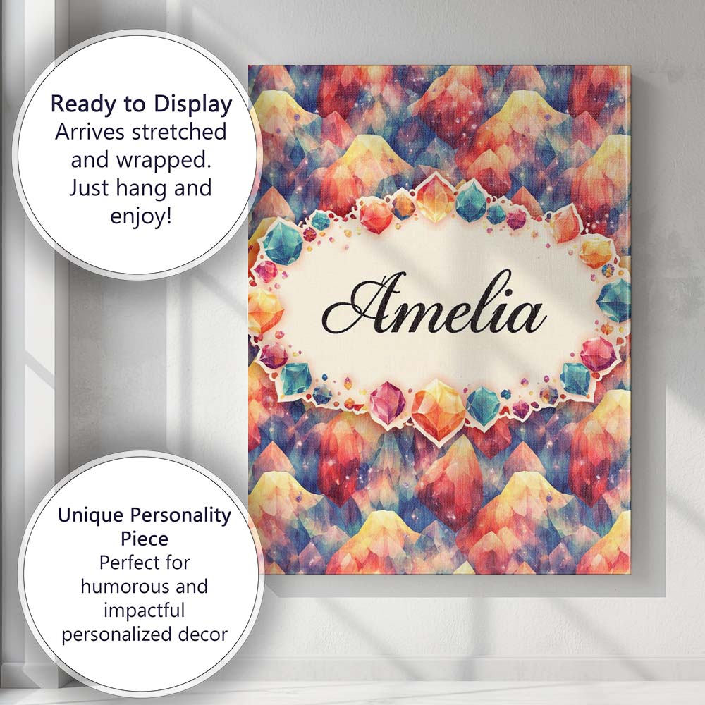 Personalised Name Vibrant Abstract Crystal Brushstroke Seamless Custom Statement Canvas Wall Art Print Decor Picture Ready to Hang