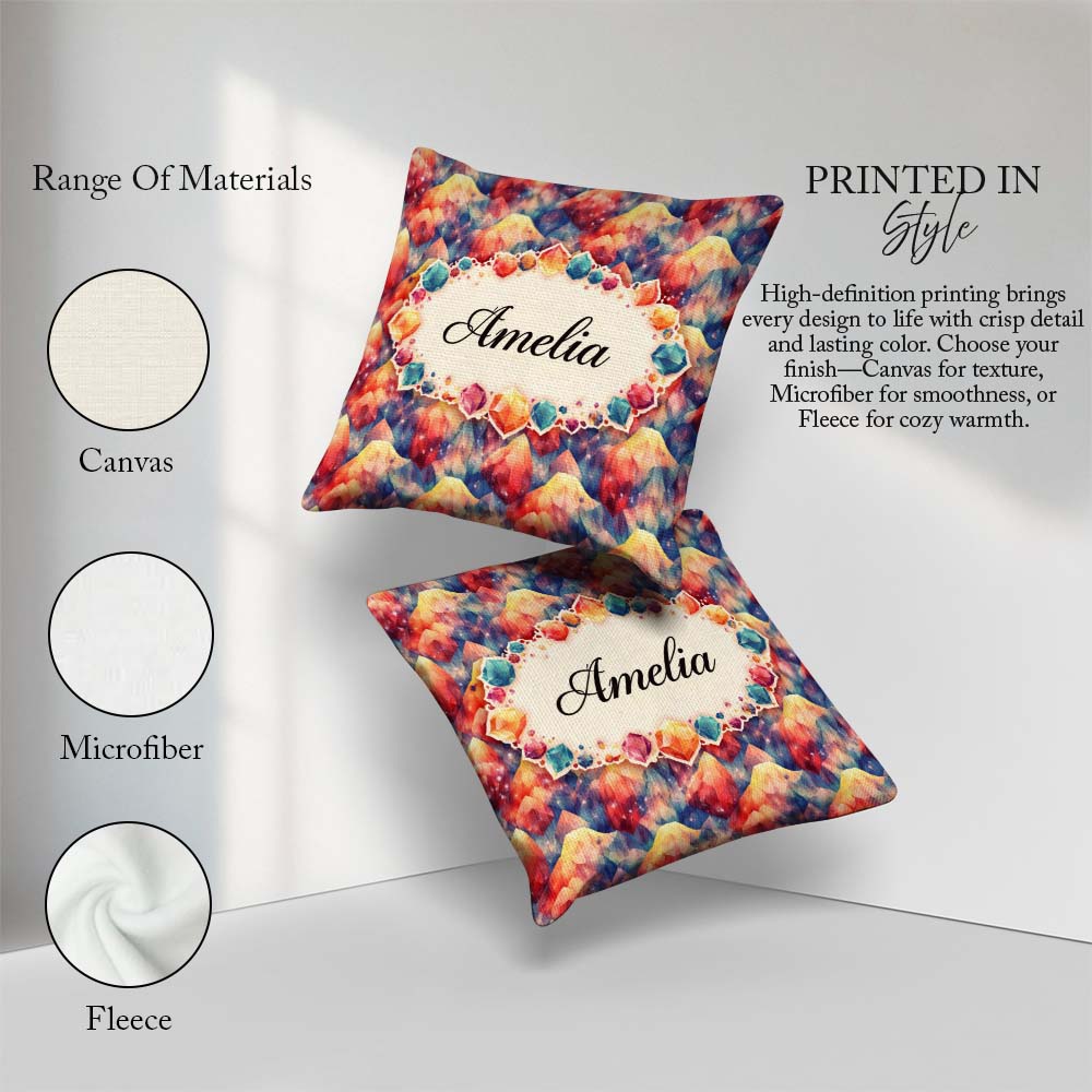 Custom Name Vibrant Abstract Crystal Brushstroke Seamless Lovely Square Filled Cushion Throw Pillow Sofa Bed Home Decor Zip Washable UK Made