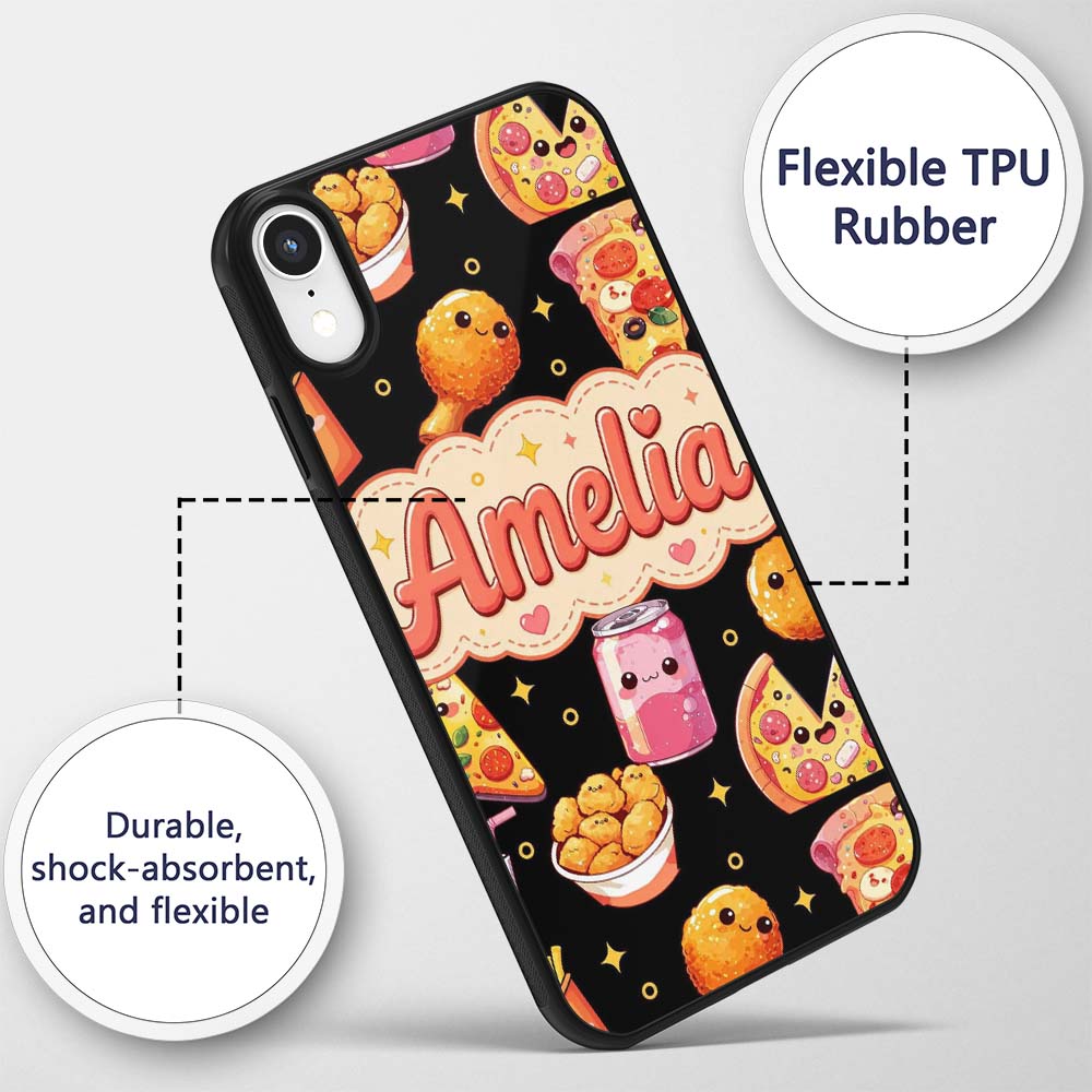 Cute Kawaii Pizza Chicken Soda Fast Food Seamless Custom Name Protective Phone Case Mobile Cover Durable Everyday Smartphone Shock Resistant