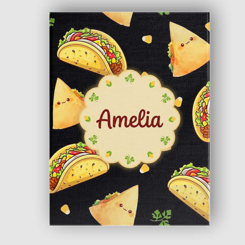 Personalised Name Cute Kawaii Taco Wrap Custom Modern Room Accent Elegant Feature Canvas Wall Art Print Decor Picture Ready to Hang