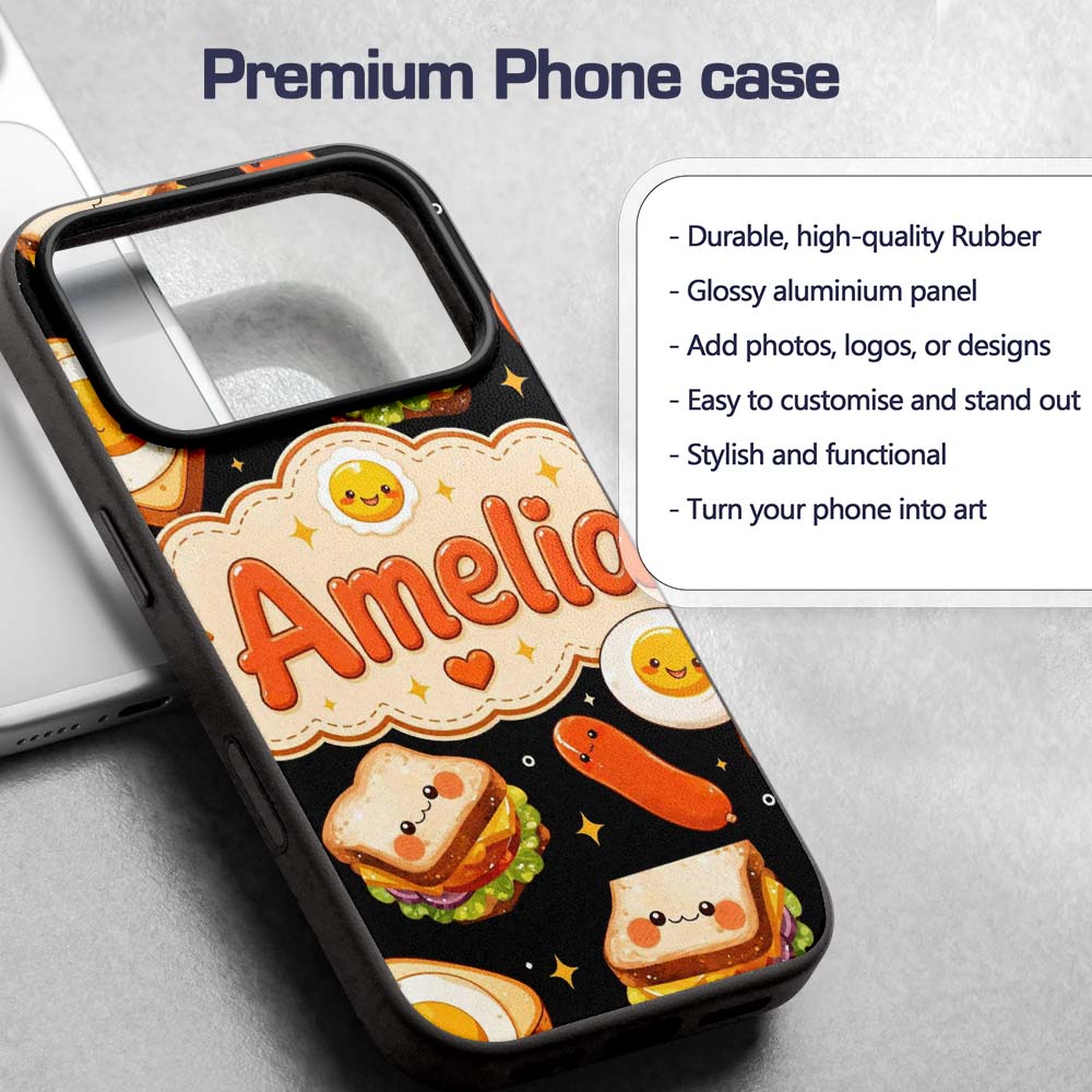 Kawaii Breakfast Food Characters Printed Design Custom Name Protective Phone Case Mobile Cover Durable Everyday Smartphone Shock Resistant