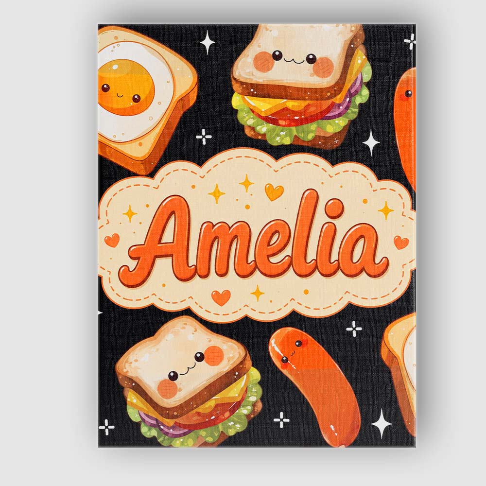 Personalised Name Kawaii Breakfast Food Custom Modern Room Accent Elegant Feature Canvas Wall Art Print Decor Picture Ready to Hang