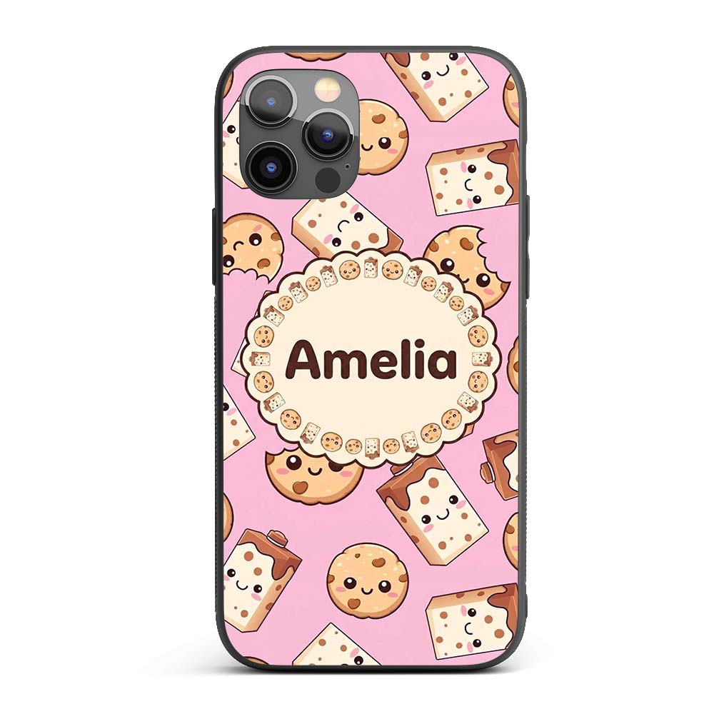 Cute Chocolate Milk and Cookies Kawaii Cartoon Custom Name Protective Phone Case Mobile Cover Durable Everyday Smartphone Shock Resistant