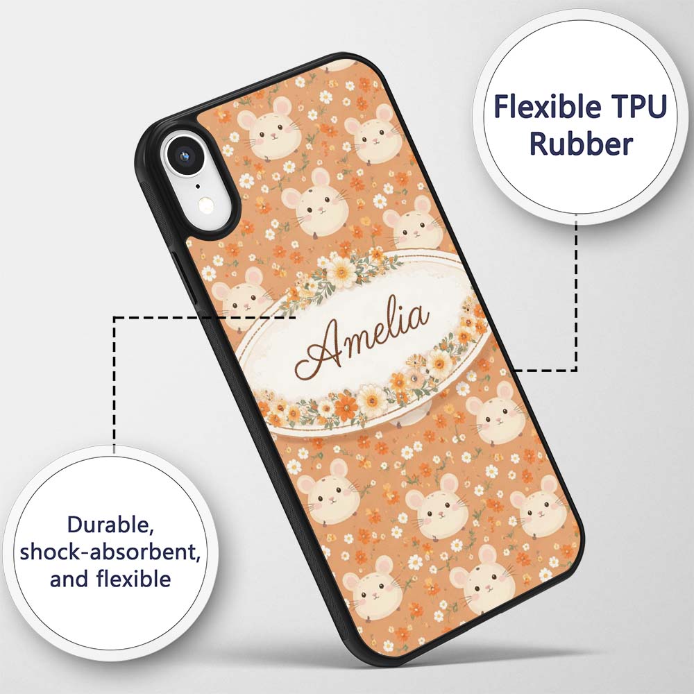 Cute Bunny Floral Meadow Seamless Printed Design Custom Name Protective Phone Case Mobile Cover Durable Everyday Smartphone Shock Resistant