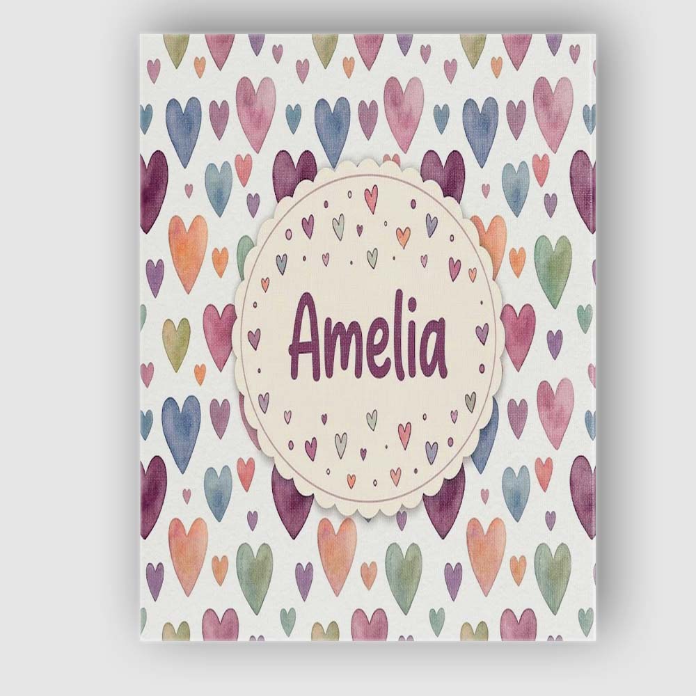 Personalised Name Watercolor Pastel Hearts Custom Unique Gift Idea Elegant Feature Canvas Wall Art Print Decor Picture Ready to Hang