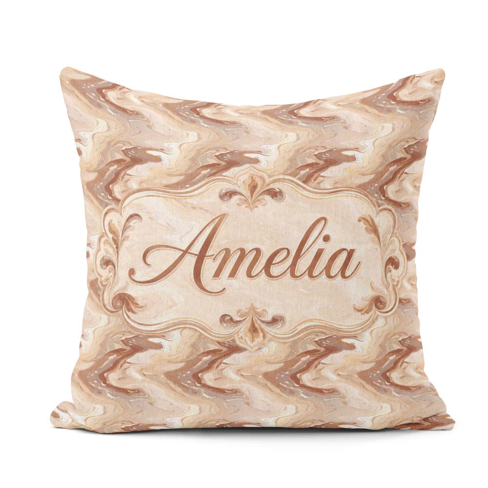 Custom Name Beige Marble Fluid Abstract Swirl Seamless Name Cute Square Filled Cushion Throw Pillow Sofa Bed Home Decor Zip Washable UK Made