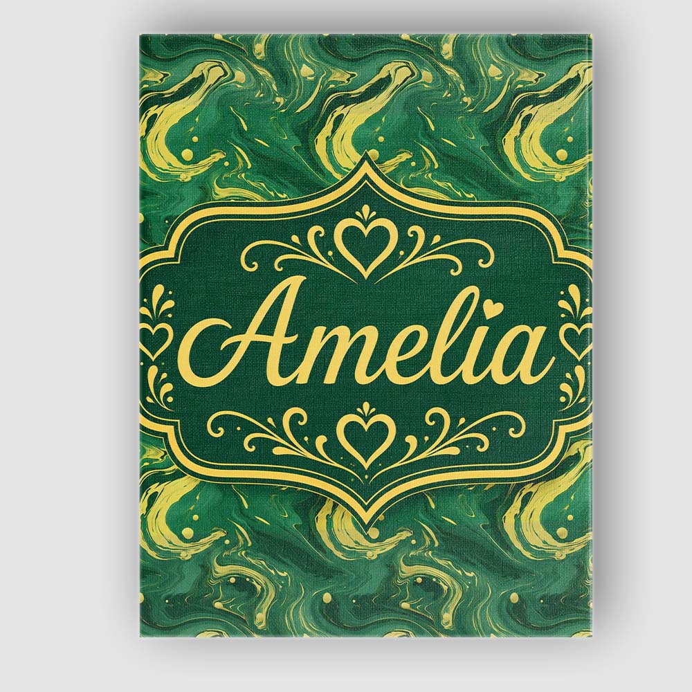 Personalised Name Green Yellow Fluid Marble Custom Bespoke Interior Contemporary Canvas Wall Art Print Decor Picture Ready to Hang