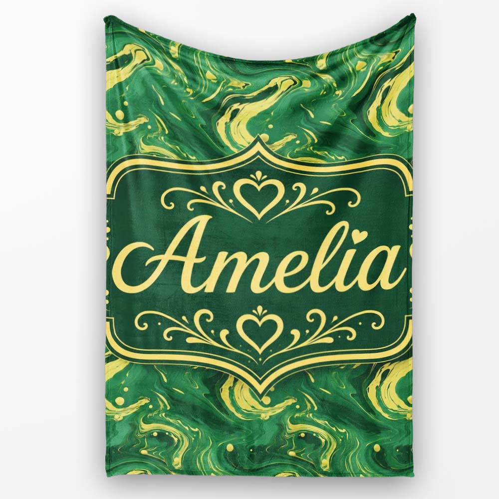 Green Yellow Fluid Marble Abstract Swirl Seamless Pattern Custom Personalised Custom Name Super Soft Fleece Blanket Bed Sofa Throw