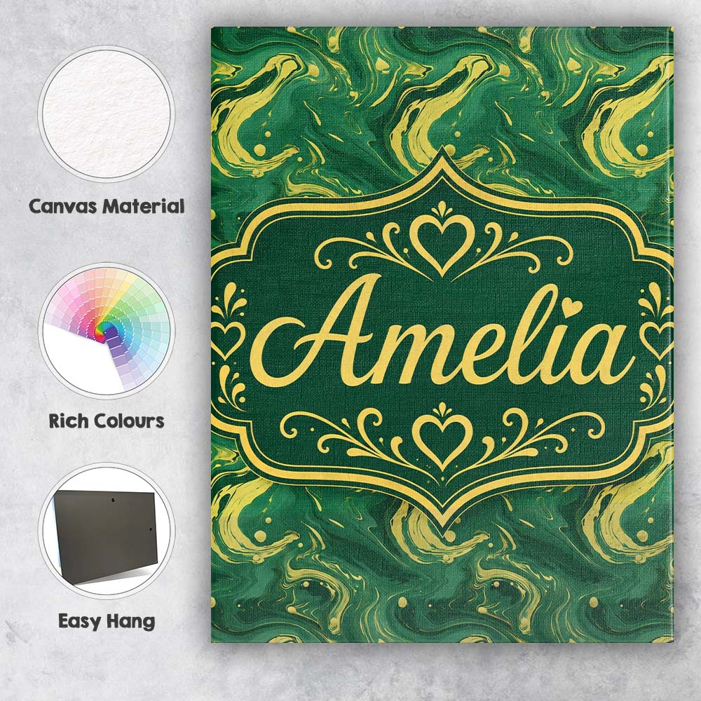 Personalised Name Green Yellow Fluid Marble Custom Bespoke Interior Contemporary Canvas Wall Art Print Decor Picture Ready to Hang