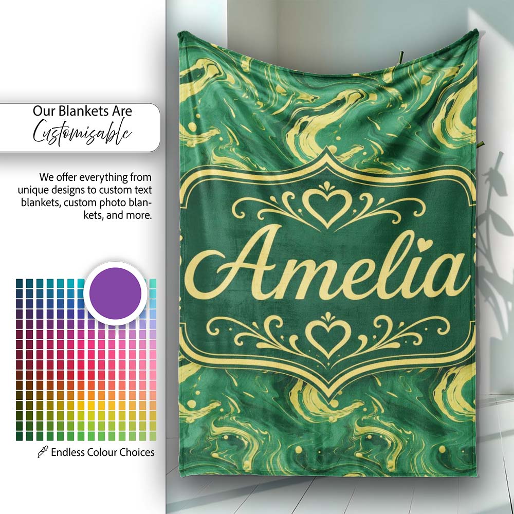 Green Yellow Fluid Marble Abstract Swirl Seamless Pattern Custom Personalised Custom Name Super Soft Fleece Blanket Bed Sofa Throw