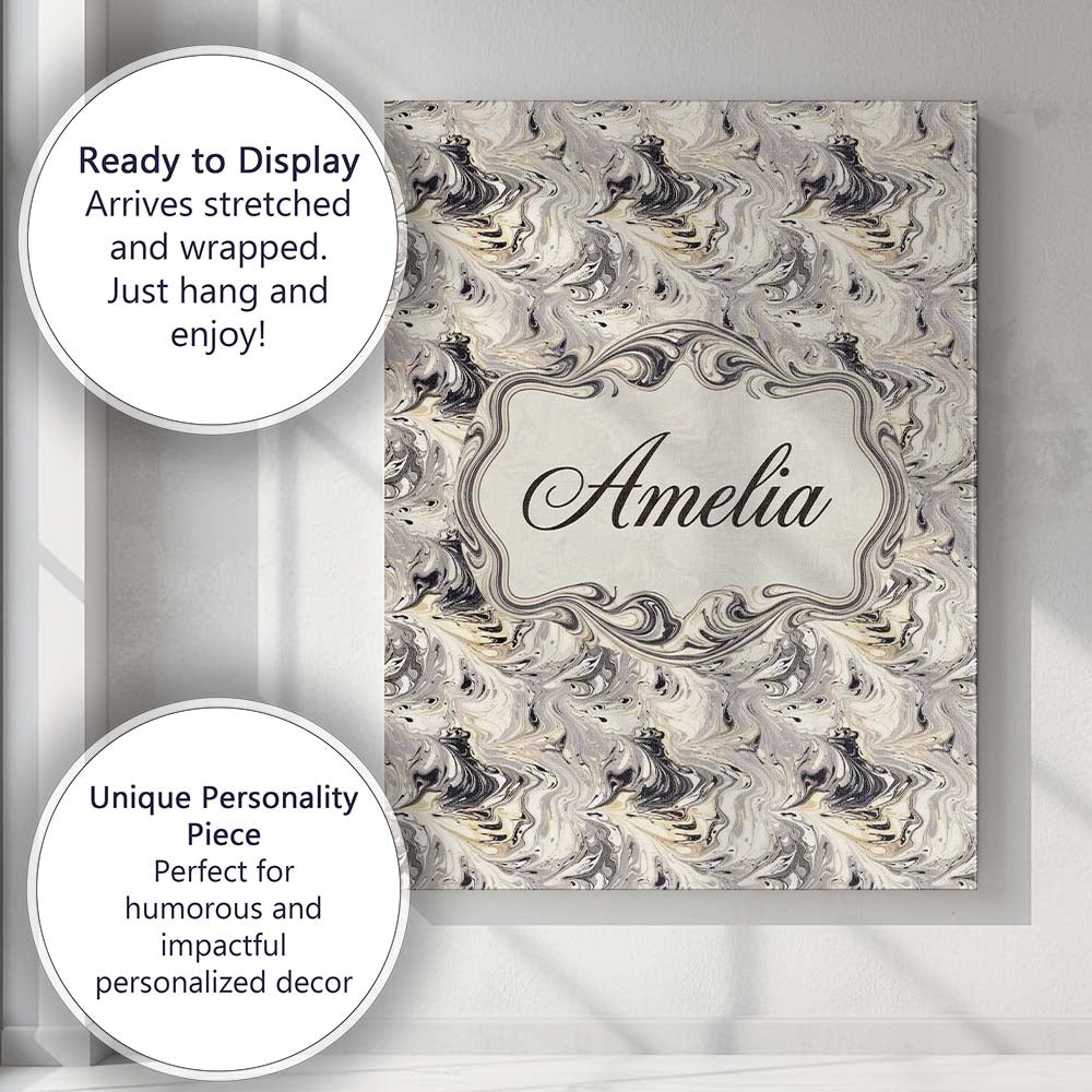 Personalised Name Neutral Beige Black Fluid Custom Bespoke Interior Contemporary Canvas Wall Art Print Decor Picture Ready to Hang