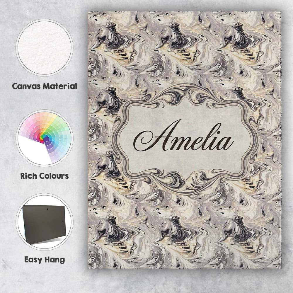 Personalised Name Neutral Beige Black Fluid Custom Bespoke Interior Contemporary Canvas Wall Art Print Decor Picture Ready to Hang